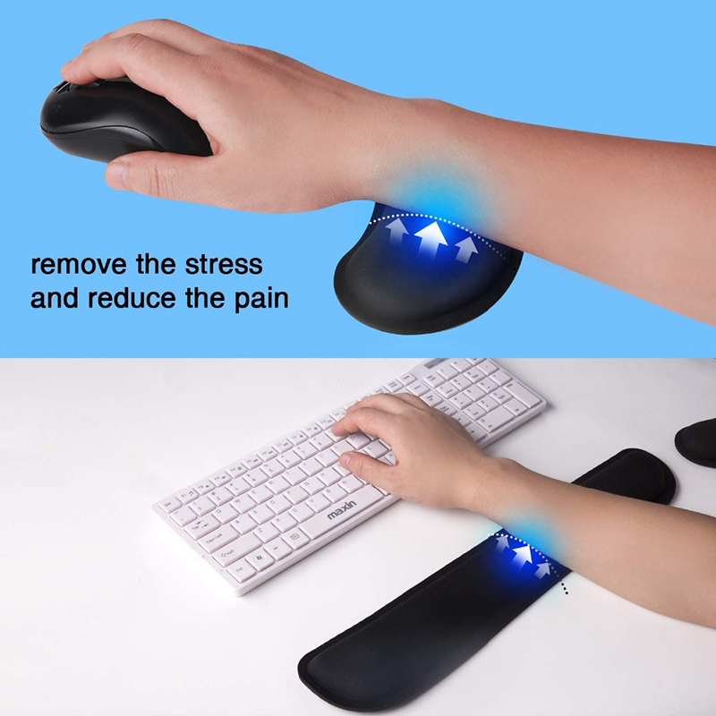 Black Memory Foam Wrist Support Office Keyboard Hand Rest Mouse Pad Set