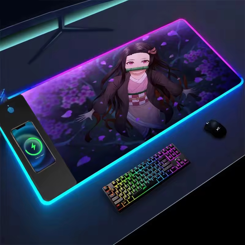 Gaming Mouse Pad With Custom Logo Die Cut Big Large RGB Mouse Pad With Wireless Charger Waterproof Anime Girl Mousepad Mouse Mat