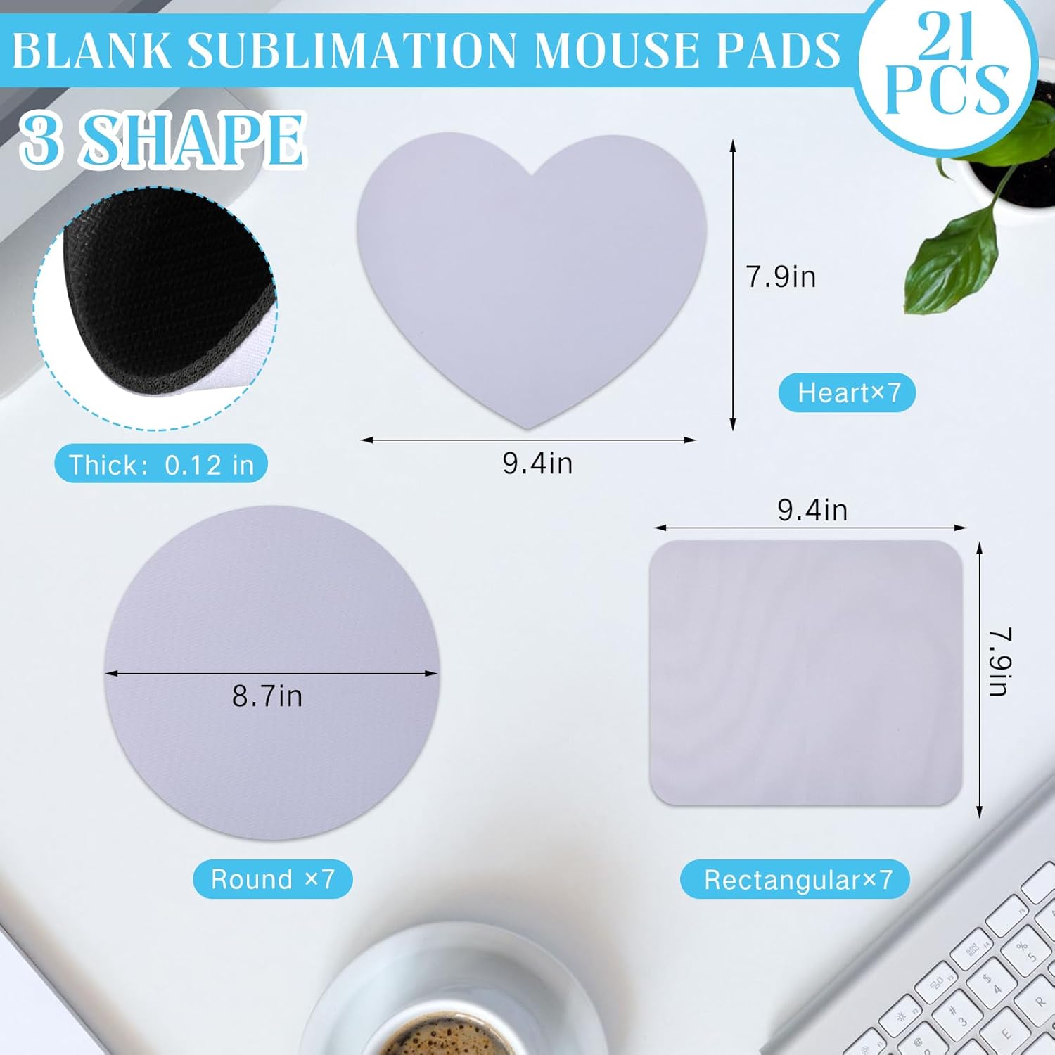 Wholesale Sublimation Mouse Pads Non Slip Rubber Blank Mouse Pad Round Rectangle Heart Shaped White Mouse Pad