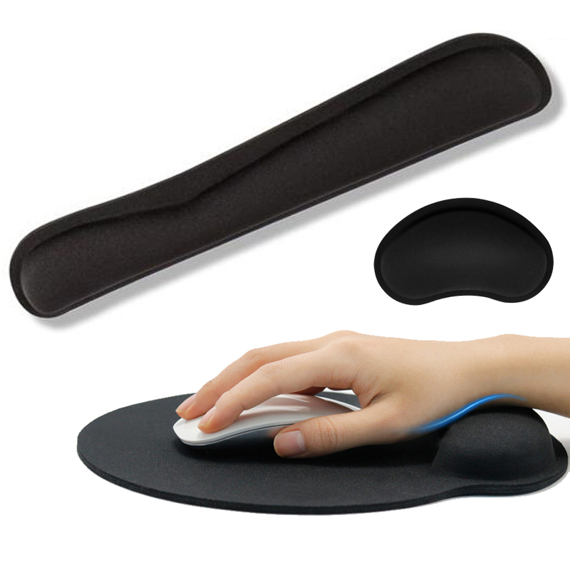 Black Memory Foam Wrist Support Office Keyboard Hand Rest Mouse Pad Set