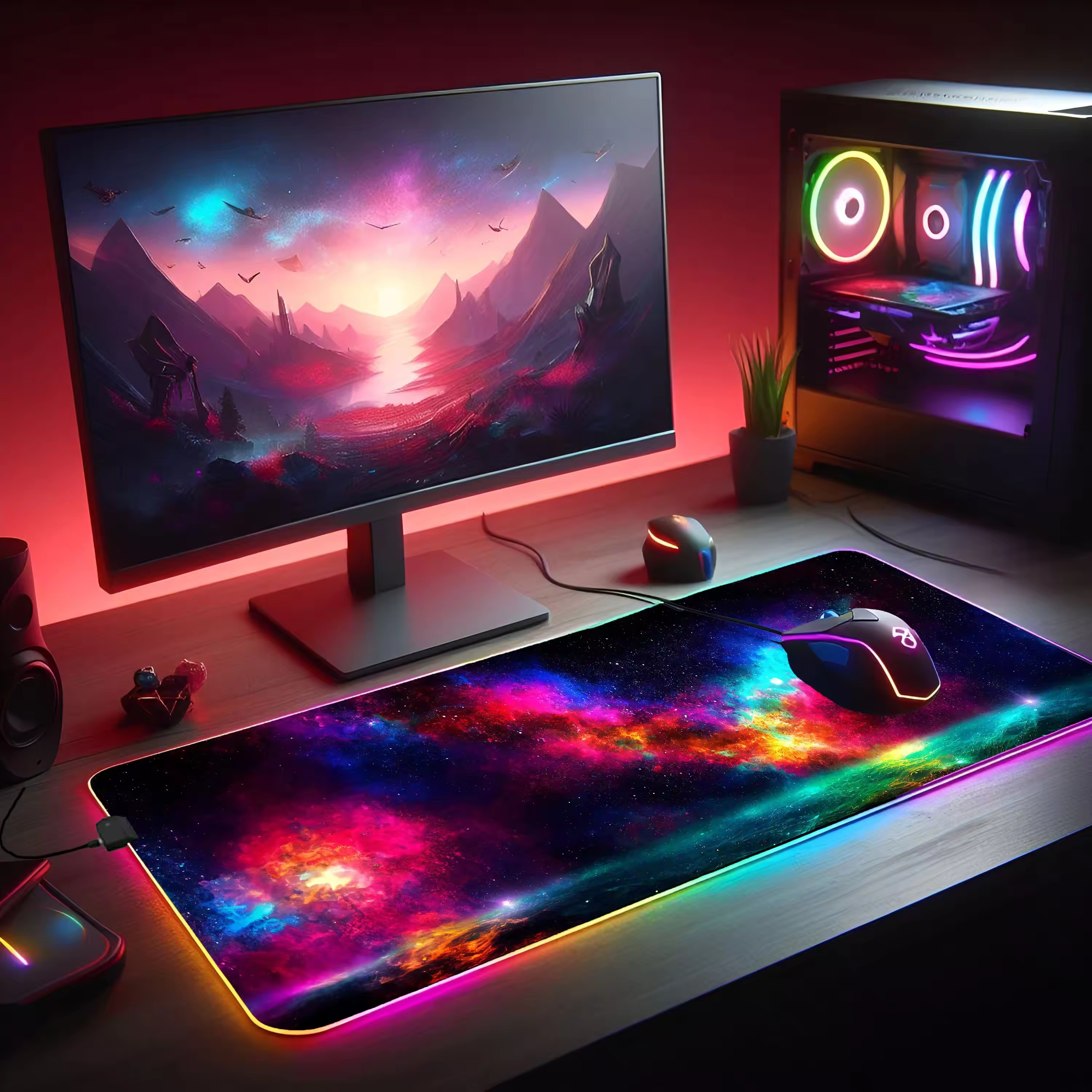 Non-Slip Rubber Base Custom Gaming Lighting Wireless RGB Mouse Pad LED Mousepad for 2024