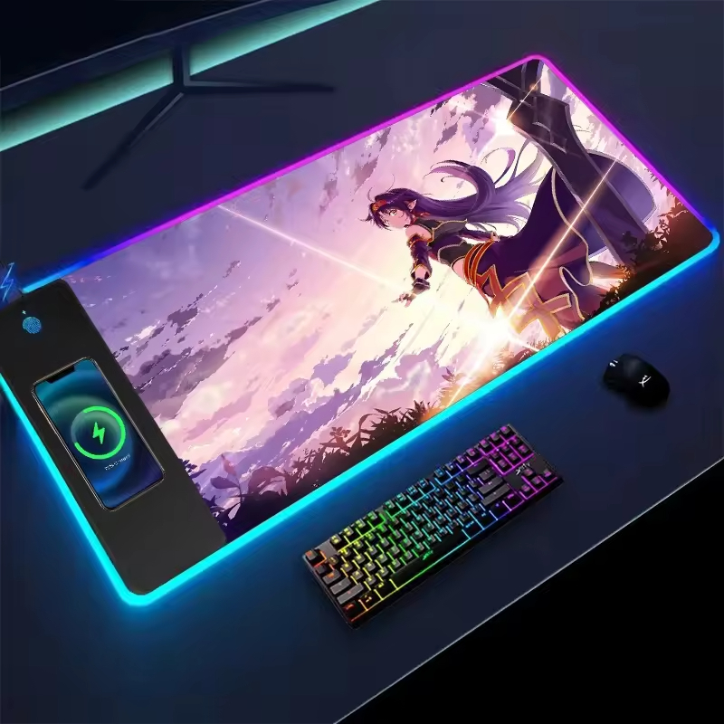 Gaming Mouse Pad With Custom Logo Die Cut Big Large RGB Mouse Pad With Wireless Charger Waterproof Anime Girl Mousepad Mouse Mat